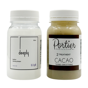 Кератин Portier Cacao + Deeply Hardcore Cleansing Shampoo 8.0 pH 100+100 мл